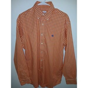 Brooks Brothers Mens Medium 346 Button Down Plaid Shirt Orange/White